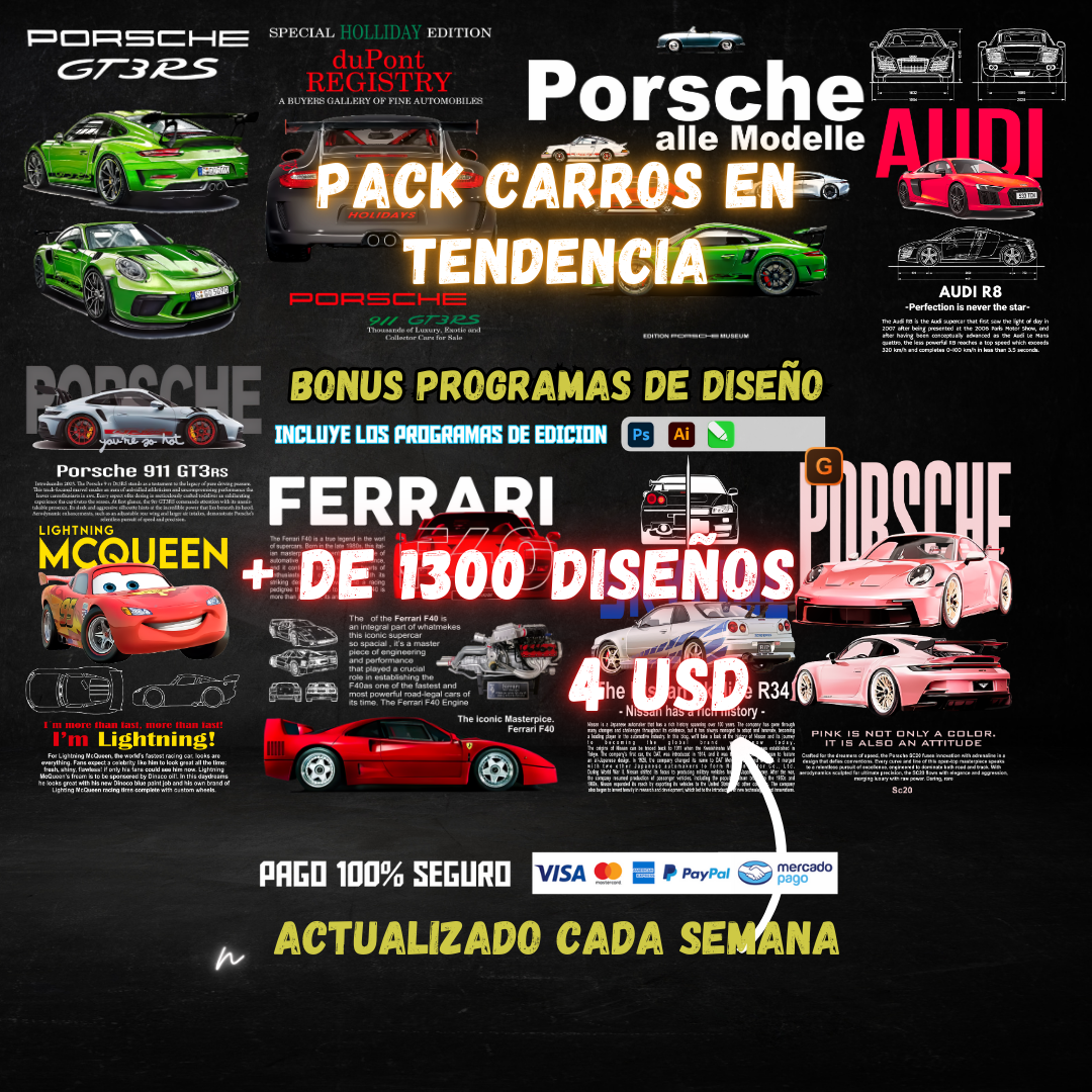 PACK CARROS + DE 1300 DISEÑOS EN TENDENCIA